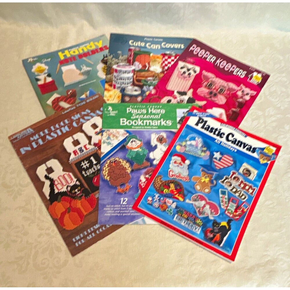 Vintage Plastic Canvas Pattern Booklet Lot of 6 Annie's Attic Leisure Arts